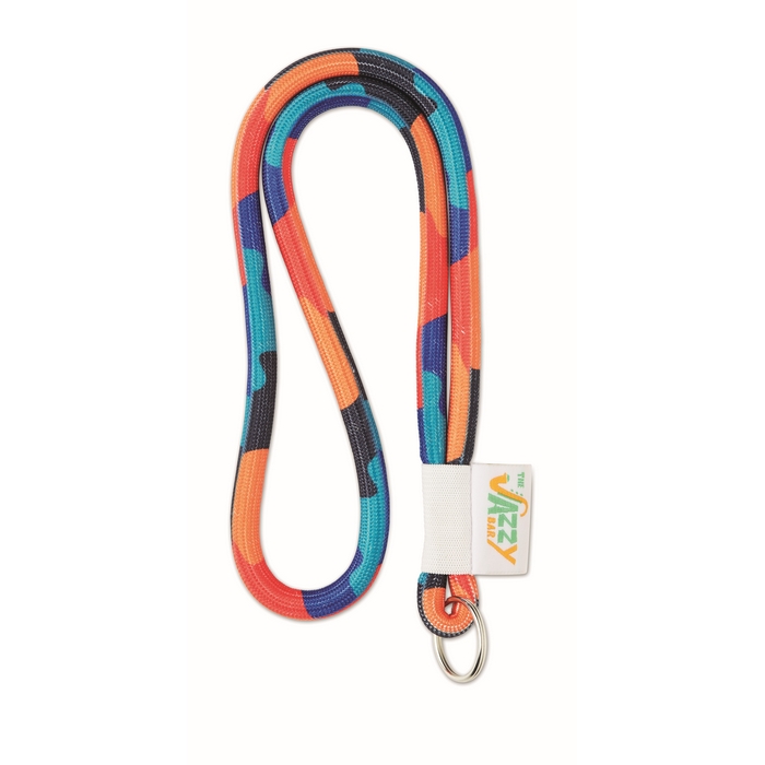 Lanyard tubular con etiqueta tejida